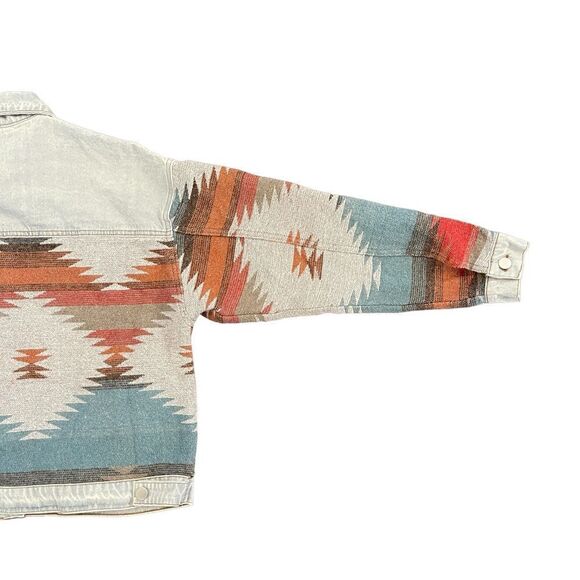 Denim Aztec Jacket Southwestern Light Blue Denim Jacket Crop Coat Women's M NEW - Picture 7 of 12